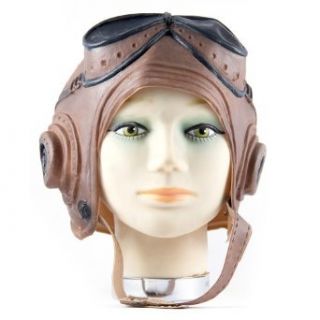 HMS Steampunk Aviator Rubber Headpiece with Goggles, Brown, One Size Costume Accessories Clothing