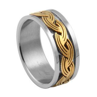 7mm Stainless Steel Ring   Gold IP Right Hand Rings Jewelry