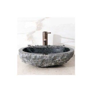 Oval Vessel Bathroom Sink with Broken Edge Stone Color Uba Tuba Granite    