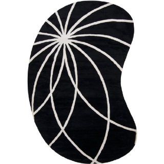 8' x 10' Plasma Elektra Contemporary Jet Black and White Wool Kidney Area Rug   Hand Tufted Rugs