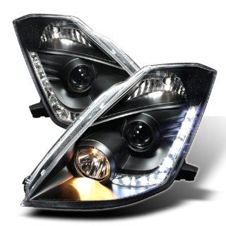 Nissan 350Z 2003 2004 2005 (Halogen Bulbs Version) DRL LED Projector Headlights   Black Automotive