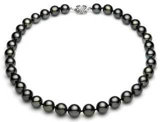 PremiumPearl 9 10mm AAA Quality Black Tahitian Pearl Necklace White Gold, 17" Length Jewelry Products Jewelry