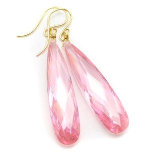 14k Gold Filled Sapphire Pink Cubic Zirconia Earrings Teardrop Cz AAA Spyglass Designs Jewelry