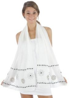 Fashion Chic Stone and Bead embroidery with Shape on Solid color Scarf white PCS998