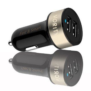 3.4Amps/17W Dual USB Car Charger [Black/Gold] Vority Fast & Smart DUO34CC 2.4A/12Watts+1.0A/5Watts Universal Ports, Smart Power Supply For Apple iPad Air/4/3/2, iPhone 5S/5C/5/4S/4/3GS, iPod, Samsung Galaxy Tab 3/2, Note 3/2, S 4/3/2, Motorola Droid Ra