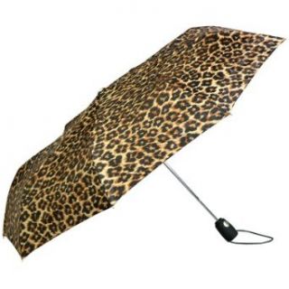 Totes Womens Auto Open Folding Umbrella Leopard Clothing
