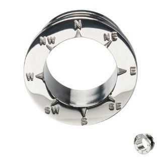 316L Surgical Steel Screw Fit Compass Face Tunnel Plugs   2G (6.5mm)   Sold as a Pair Jewelry