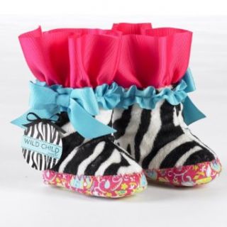 Mud Pie Wild Child Zebra Minky Boots, Black/White/Blue/Pink, 0 6 Months Clothing