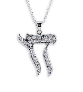 Solid 925 Sterling Silver Chai Long Life CZ Necklace Pendant Necklaces Jewelry