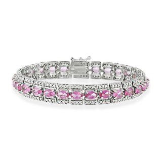 Vintage look Sterling Silver Created Pink Sapphire Bracelet with Genuine Diamond Accents Tennis Bracelets Jewelry