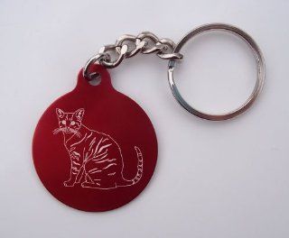 Laser Etched Tabby Cat Key Chain Red Circle Tabby Cat Key Chain 