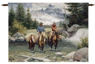 "Clear Water Crossing" Horse Western Wall Hanging Tapestry 27" x 36"  