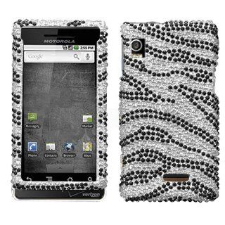 Black Zebra Skin Diamante Protector Faceplate Cover For MOTOROLA A855(Droid) Cell Phones & Accessories