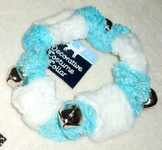 DOG JINGLE BELLS HOLIDAY COLLAR  Blue & White with Silver Sleigh Bells MEDIUM LARGE  Pet Collars 
