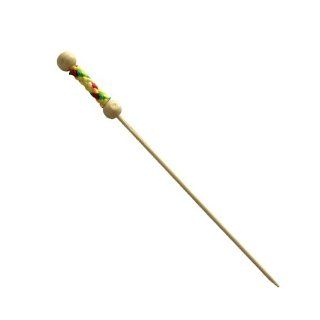 PacknWood 209BBFUJIY FUJI Bamboo Pick with Natural Beads and Yellow Design, 4.4" Length (Pack of 2000)