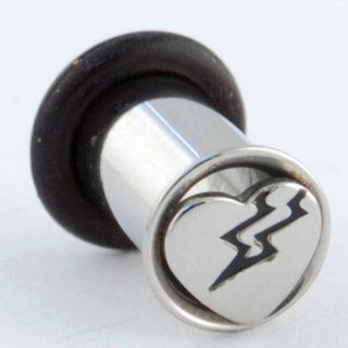 One Stainless Steel Single Flared Lightning Bolt Heart Eyelet 0g 5/16" (SOLD INDIVIDUALLY. ORDER TWO FOR A PAIR.) Inc. Halftone Bodyworks Jewelry