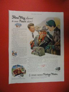 Pitney Bowes postage meter 1950 Print Ad. (woman pulling man's ear.) Original Vintage Magazine Print Art.  