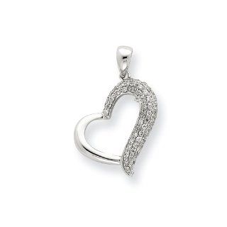14k White Gold Diamond Slanted Heart Pendant Jewelry