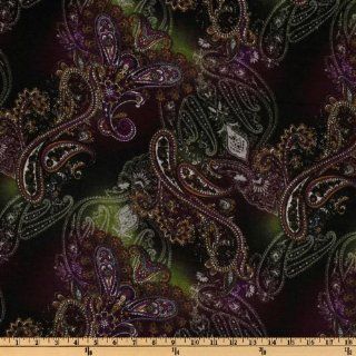 60'' Wide Stretch Jersey Sweater Knit Paisley Black/Purple/Green Fabric By The Yard