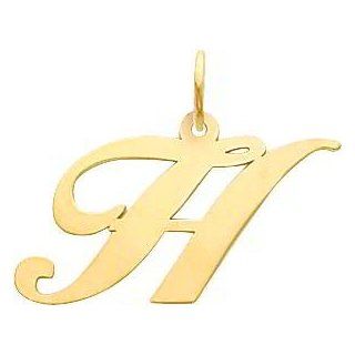 14K Yellow Gold Medium Fancy Script Initial H Charm Jewelry