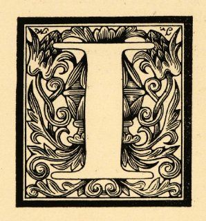 1927 Lithograph Initial Cap I Capital Letter Graphic Design Floral Pattern Vine   Original Lithograph   Lithographic Prints
