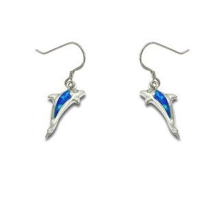 Sterling Silver Blue Opal Leaping Dolphin Earrings Jewelry