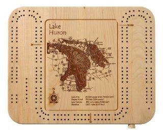 Green Lake With Duck Lake Laser Etched Cribbage Board   Grand Traverse   MI   9 inch x 12 inch 