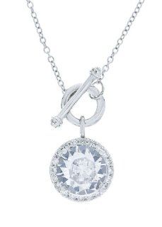 Platinum Plated Sterling Silver Round Cubic Zirconia Drop Necklace, 18" Jewelry