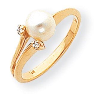 14k 6mm Pearl AAA Diamond ring Diamond quality AAA (SI2 clarity, G I color) Jewelry