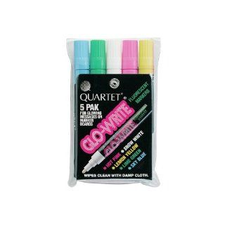 Quartet Glo Write Fluorescent Markers, Wet Erase, Assorted Colors, 5 Pack (5090)  Dry Erase Markers 
