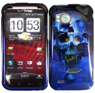 For HTC 6425 Vigor Rezound Thunderbolt 2 Accessory   Blue Skull Hard Case Proctor Cover + Lf Stylus Pen Cell Phones & Accessories