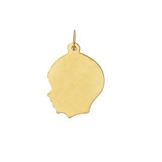14K Real Yellow Gold Boy Head Face Charm Kids Silhouette Large Jewelry
