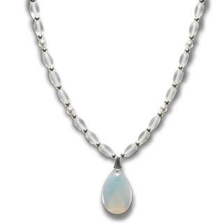 Sea Opal Glass Necklace with SWAROVSKI ELEMENTS Crystal Pearls Sterling Silver AzureBella Jewelry