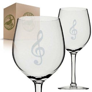 Treble Clef Music Note Etched Wine Glass Set  