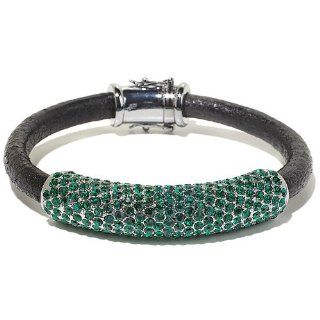 Edgy Glamour Pave Bar Leather Bracelet Jewelry