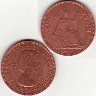 1962 English Penny    Almost Uncirculated  Collectible Coins  