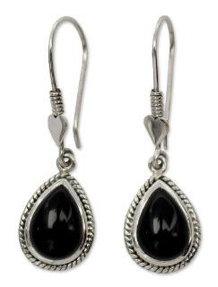 Onyx dangle heart earrings, 'Love Letter' Jewelry