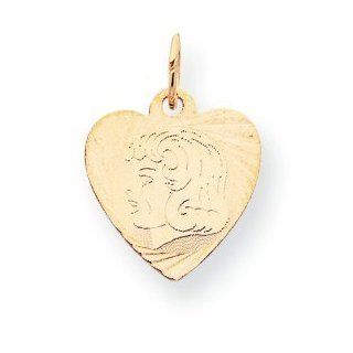 14k Gold Girl Head on .013 Gauge Engraveable Heart Disc Charm Jewelry