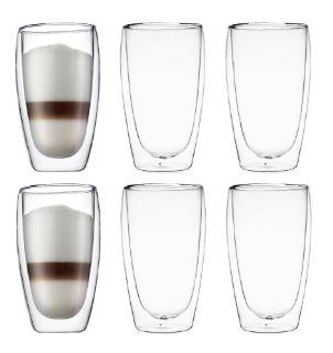 Bodum Pavina Double wall Insulated 15 ounce Glasses   Can Be Used As a Mug, Shotglass, Sifter, Cup or Glass   Great for Any Beverages, Coffee, Tea, Iced Tea, Coca cola, Soda, Beer and Water (Set of 6) Kitchen & Dining