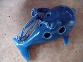 6 Holes Ceramic blue dolphin Ocarina   Good gift item & also a piece of instrument  