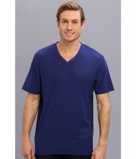 Perry Ellis Short Sleeve Cotton Poly Texture V Neck Shirt Mens Clothing (Blue)