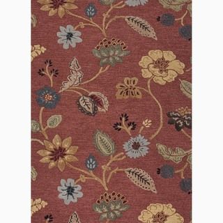 Hand made Floral Pattern Red/ Multi Wool/ Art Silk Rug (8x10)