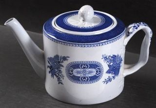 Spode Fitzhugh Blue Teapot & Lid, Fine China Dinnerware   Blue Band,Flowers,Scal