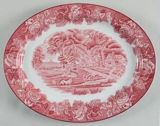 Enoch Wood & Sons English Scenery Pink (Older,Smooth) 12 Oval Serving Platter,