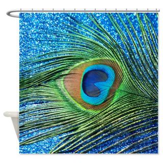  Glittery Blue Peacock Shower Curtain