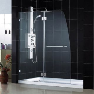 Dreamline DL6511R01CL Frameless Shower Door, 32 by 60 AquaLux Hinged amp; SlimLine Single Threshold Base Right Hand Drain