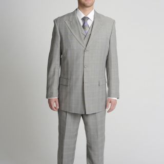 Caravelli Fusion Mens Light Grey Tonal Plaid Vested Suit