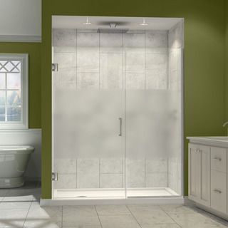 Dreamline Unidoor Plus 72 In. H X 55   56 In. W Frameless Hinged Shower Door, Half Frosted Glass