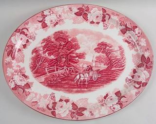 Enoch Wood & Sons English Scenery Pink (Older,Smooth) 18 Oval Serving Platter,