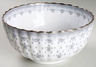 Spode Fleur De Lys Grey (Bone,Platinum Trim) Cranberry Bowl, Fine China Dinnerwa